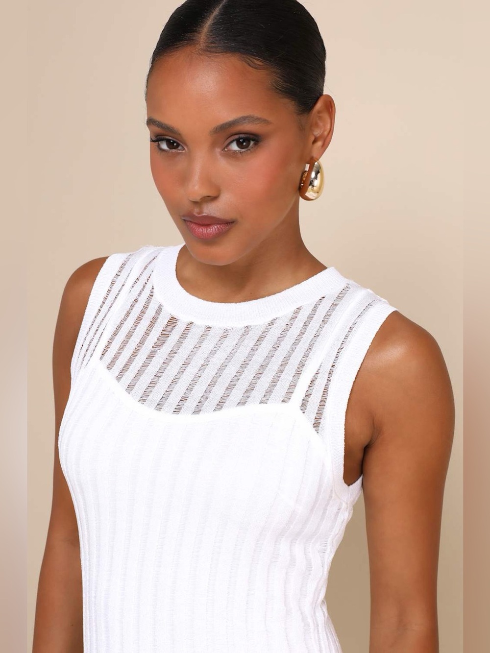 Lulu's White Sleeveless Ribbed Knit Midi Dress - Picture 3 of 8